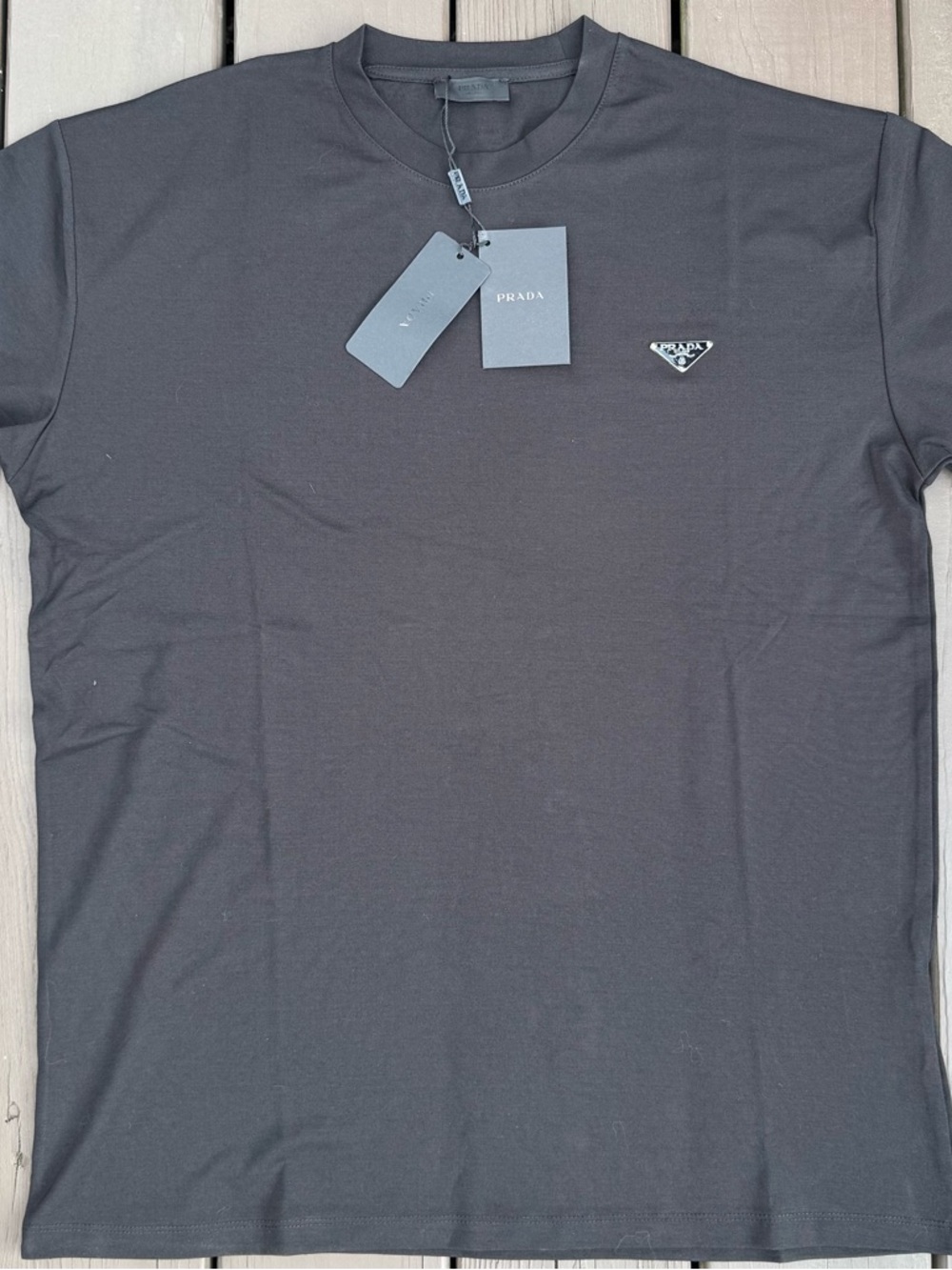 Prada Men's Black Crew Neck T-Shirt with Logo Patch